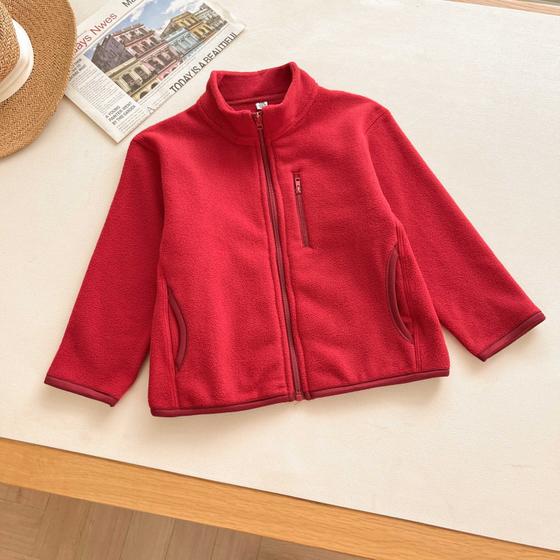 URAZ gyerekeknek készült kapucnis cipzáros polárdzseki, álló gallér, hosszú ujjú, vékony pamut alapanyagú, 0–1 éveseknek