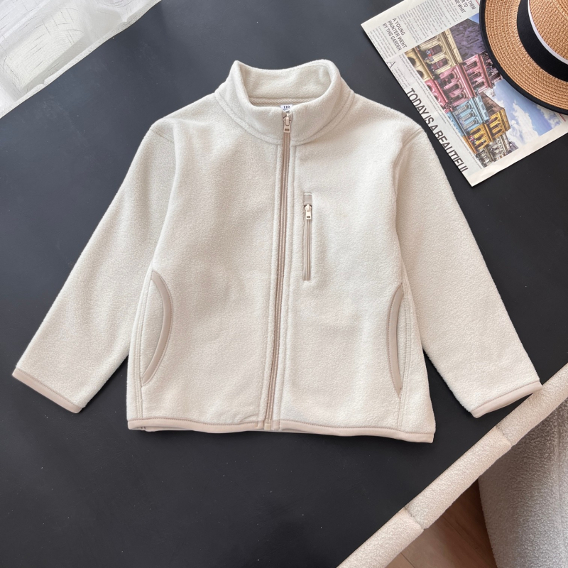 URAZ gyerekeknek készült kapucnis cipzáros polárdzseki, álló gallér, hosszú ujjú, vékony pamut alapanyagú, 0–1 éveseknek