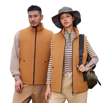 Radna vest Corduroy pamuka s prugastim uzorkom, stojeći ovratnik, dvostruko kopčanje, bočni džepovi