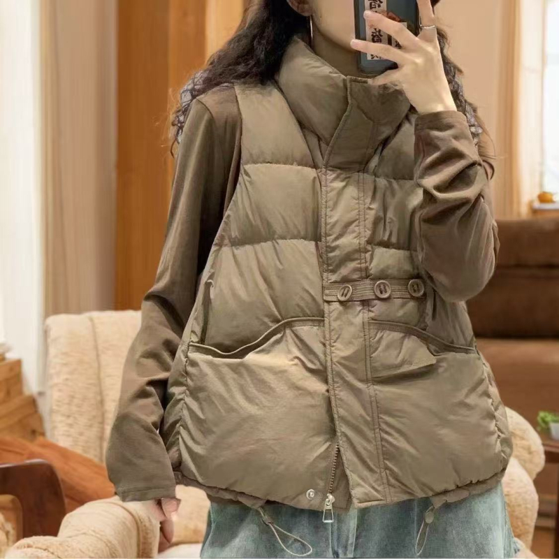 H8A2024 Zimska vesta s punom od perja i pamuka, širokog kroja, korejski stil, debeli topli punjenje