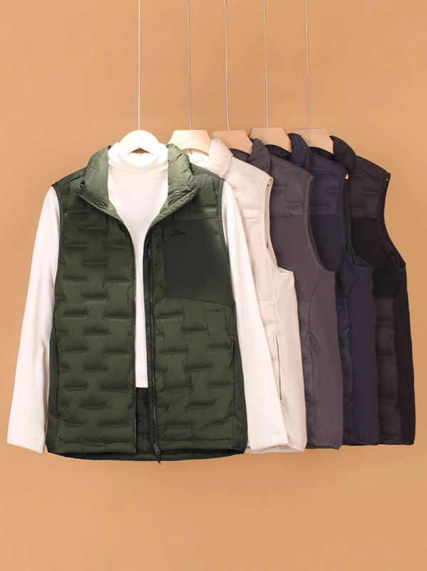 Мъжка пухена жилетка с висок стоящ яка, цип, пълнеж от патешки пух, нейлонова външна част