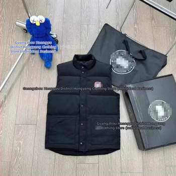 Férfi vastag töltésű pehely-pamut mellény, laza szabás, téli meleg, kapucni nélküli, acetát anyag