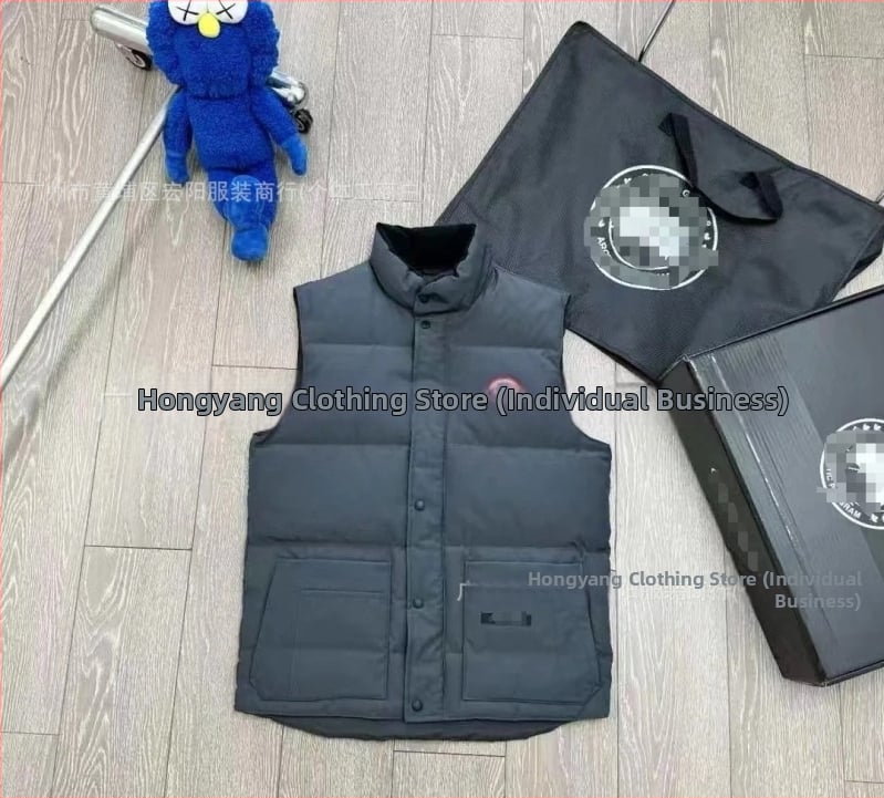 Férfi vastag töltésű pehely-pamut mellény, laza szabás, téli meleg, kapucni nélküli, acetát anyag