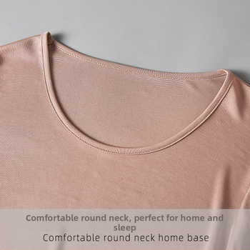 Νυχτερινό φόρεμα από Mulberry Silk, στρογγυλός λαιμός, μακριά μανίκια, φαρδιά γραμμή, μεσαίου μήκους, διαπνέουσα