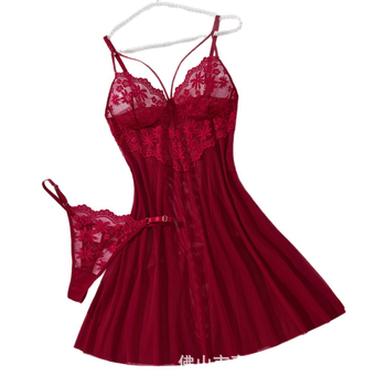 Νυχτικό με τιράντες και δαντελένιο πλέγμα – V-λαιμός, μεσαίο μήκος