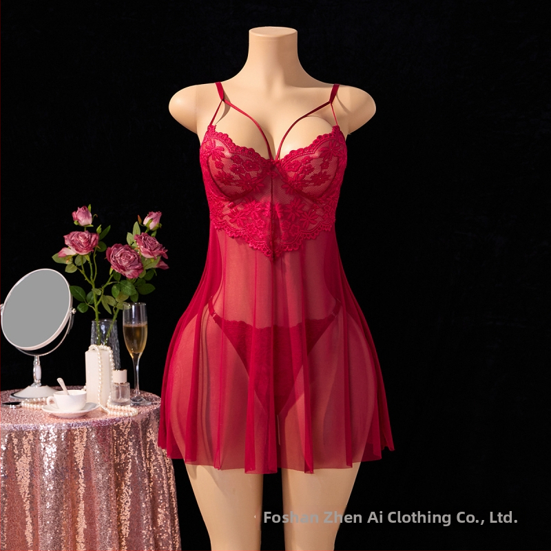 Νυχτικό με τιράντες και δαντελένιο πλέγμα – V-λαιμός, μεσαίο μήκος