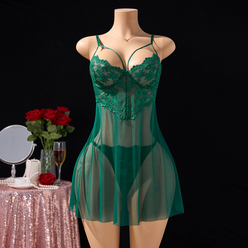 Νυχτικό με τιράντες και δαντελένιο πλέγμα – V-λαιμός, μεσαίο μήκος