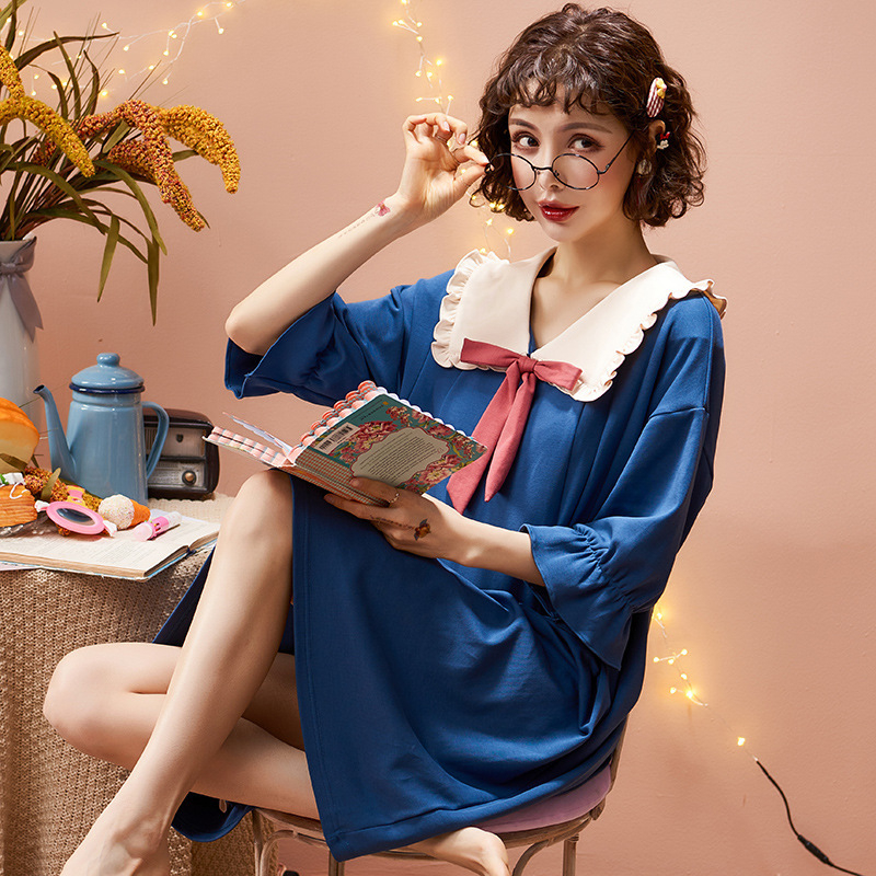 Νυχτικό από 100% βαμβάκι σε στυλ παραμυθένου αέρα, μανίκια 3/4, μεσαίο βάρος υφάσματος, καλοκαίρι 2024