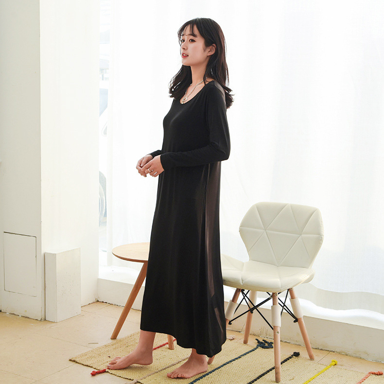 Νυχτικό Modal με μακριά μανίκια, maxi γραμμή, χωρίς σουτιέν, σε χαλαρή εφαρμογή για οικιακή χρήση