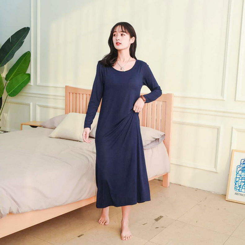 Νυχτικό Modal με μακριά μανίκια, maxi γραμμή, χωρίς σουτιέν, σε χαλαρή εφαρμογή για οικιακή χρήση