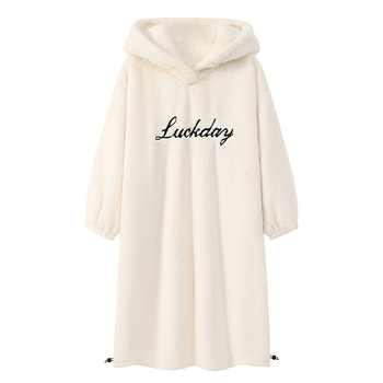 Γυναικείο νυχτικό με κουκούλα από φλις βελουτέ, μακρύ, εξαιρετικά παχύ, 100% πολυεστέρας, φθινόπωρο-χειμώνας