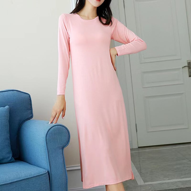 Νυχτικό Modal με μακριά μανίκια και ενσωματωμένες επενδύσεις στήθους – οικιακή ενδυμασία, άνετη γραμμή, λαιμόκοψη σε στρογγυλό κόψιμο, 90–95% Modal