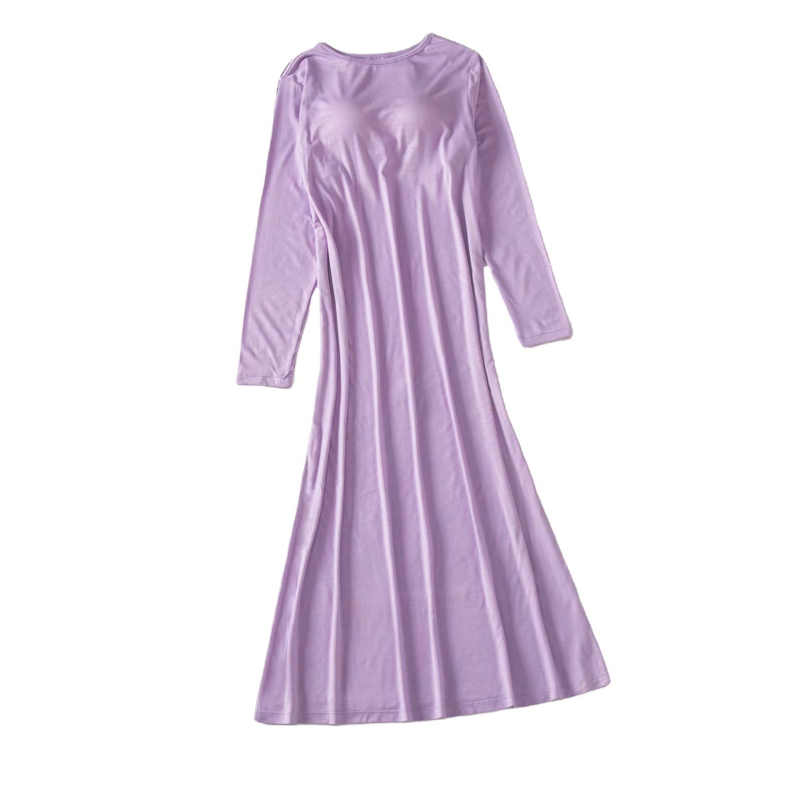 Νυχτικό Modal με μακριά μανίκια και ενσωματωμένες επενδύσεις στήθους – οικιακή ενδυμασία, άνετη γραμμή, λαιμόκοψη σε στρογγυλό κόψιμο, 90–95% Modal