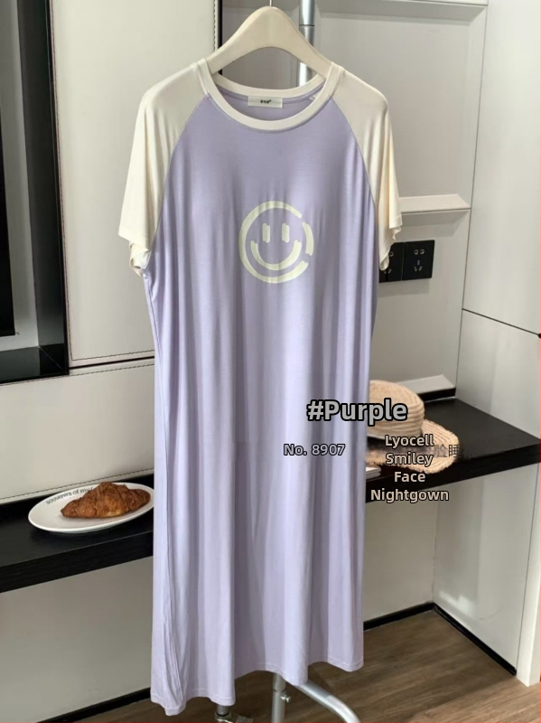 Νυχτικό Lyocell με σχέδιο γλυκού χαμόγελου σε αντίθεση, μήκος μέχρι το γόνατο, ενσωματωμένες επενδύσεις για το στήθος, 3/4 μανίκια