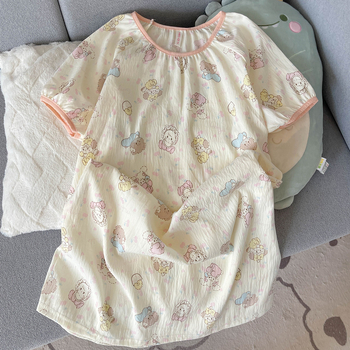 Γυναικείο καλοκαιρινό νυχτικό από Cloud cotton, Σιαμέζικου στυλ, γλυκό και χαριτωμένο; στρογγυλή λαιμόκοψη; μανίκια 3/4; 95–100% πολυεστέρας