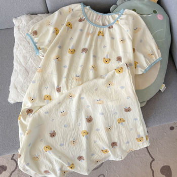 Γυναικείο καλοκαιρινό νυχτικό από Cloud cotton, Σιαμέζικου στυλ, γλυκό και χαριτωμένο; στρογγυλή λαιμόκοψη; μανίκια 3/4; 95–100% πολυεστέρας