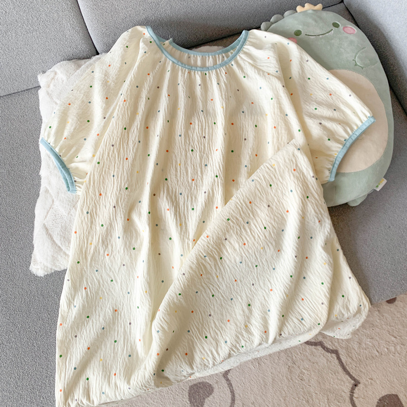 Γυναικείο καλοκαιρινό νυχτικό από Cloud cotton, Σιαμέζικου στυλ, γλυκό και χαριτωμένο; στρογγυλή λαιμόκοψη; μανίκια 3/4; 95–100% πολυεστέρας