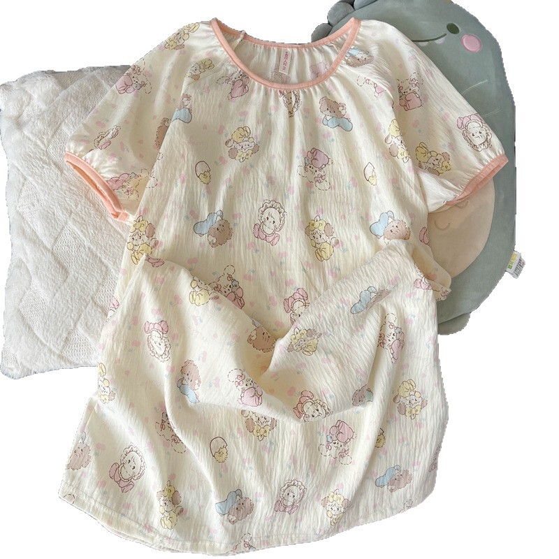 Γυναικείο καλοκαιρινό νυχτικό από Cloud cotton, Σιαμέζικου στυλ, γλυκό και χαριτωμένο; στρογγυλή λαιμόκοψη; μανίκια 3/4; 95–100% πολυεστέρας