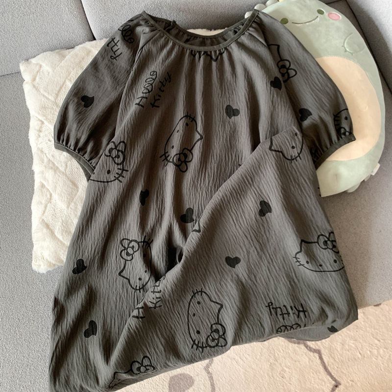 Γυναικείο καλοκαιρινό νυχτικό από Cloud cotton, Σιαμέζικου στυλ, γλυκό και χαριτωμένο; στρογγυλή λαιμόκοψη; μανίκια 3/4; 95–100% πολυεστέρας