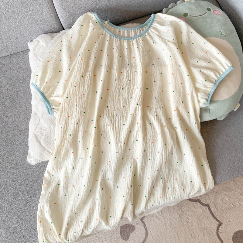 Γυναικείο καλοκαιρινό νυχτικό από Cloud cotton, Σιαμέζικου στυλ, γλυκό και χαριτωμένο; στρογγυλή λαιμόκοψη; μανίκια 3/4; 95–100% πολυεστέρας