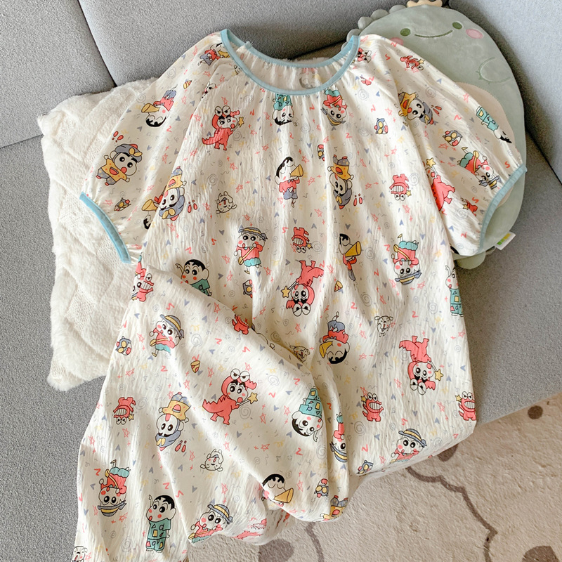 Γυναικείο καλοκαιρινό νυχτικό από Cloud cotton, Σιαμέζικου στυλ, γλυκό και χαριτωμένο; στρογγυλή λαιμόκοψη; μανίκια 3/4; 95–100% πολυεστέρας