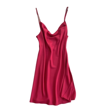 Νυχτερινό νυχτικό με V‑λαιμό, τιράντες, λεπτό πολυεστερικό ύφασμα, κορεατικό στυλ, σχίσιμο