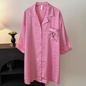 Νυχτικό λεοπάρ από ice silk, με μακριά μανίκια