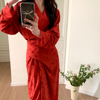 Νυχτικό οικιακής χρήσης από βαμβακο-σίλκο ύφασμα, γλυκό Siames stil, V-λαιμό, μανίκια ¾, μακρύ μέχρι τον αστράγαλο