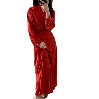 Νυχτικό οικιακής χρήσης από βαμβακο-σίλκο ύφασμα, γλυκό Siames stil, V-λαιμό, μανίκια ¾, μακρύ μέχρι τον αστράγαλο