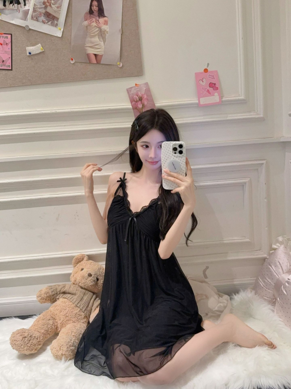 Νυχτικό από δίχτυ, τιράντες, χωρίς μανίκια, V-λαιμό, στυλ Pure Lust