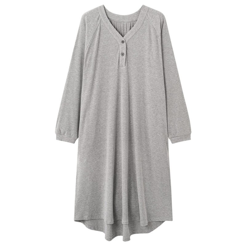 Νυχτικό οικιακής χρήσης με V-λαιμό, μακριά μανίκια, midi μήκος — μείγμα Modal-Βισκόζη, μεσαίο βάρος 161–180 g/m²