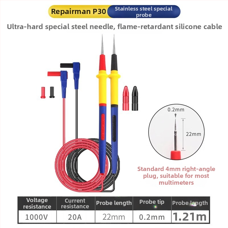 Probe olovka za multimetar s odvojivim vrhom od nehrđajućeg čelika, mekani silikon, otporan na visoke temperature, zamjenjiva igla