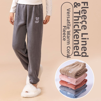 Детски панталони за спане с подплата от коралов кадифе, свободен силует и топли за есенно-зимния сезон, за деца 3–8 г, Cartoon модел, полиестер.