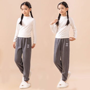 Детски панталони за спане с подплата от коралов кадифе, свободен силует и топли за есенно-зимния сезон, за деца 3–8 г, Cartoon модел, полиестер.