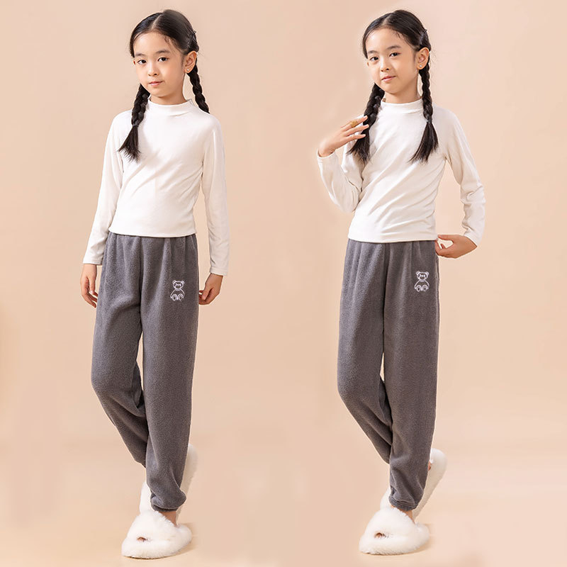 Детски панталони за спане с подплата от коралов кадифе, свободен силует и топли за есенно-зимния сезон, за деца 3–8 г, Cartoon модел, полиестер.