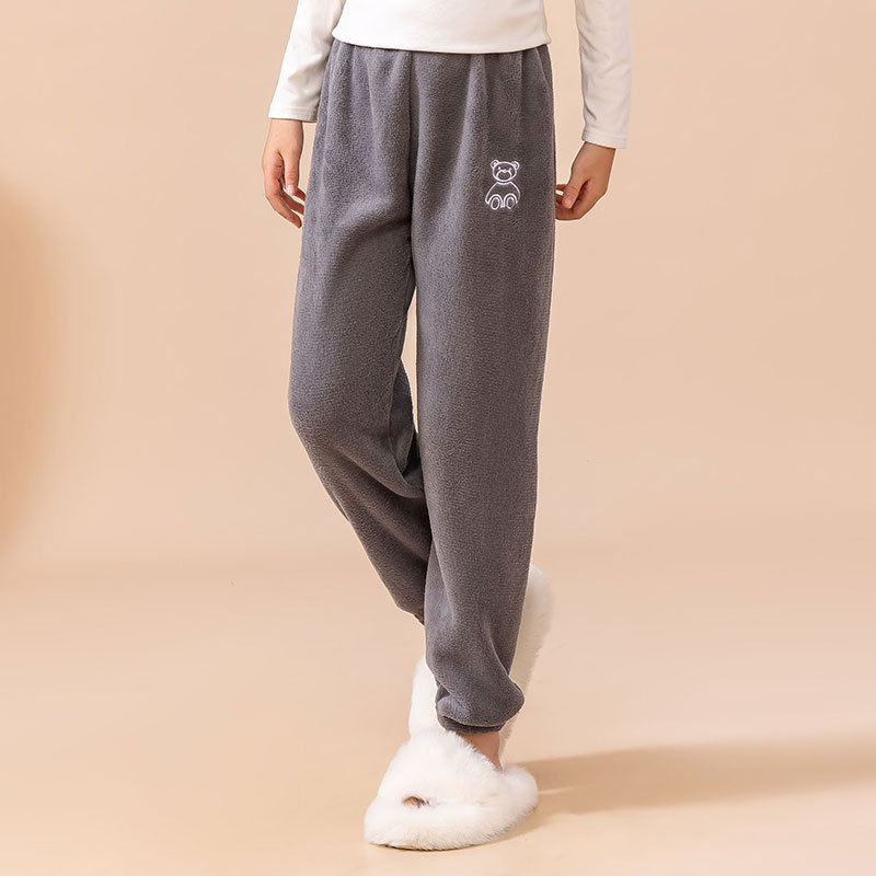 Детски панталони за спане с подплата от коралов кадифе, свободен силует и топли за есенно-зимния сезон, за деца 3–8 г, Cartoon модел, полиестер.