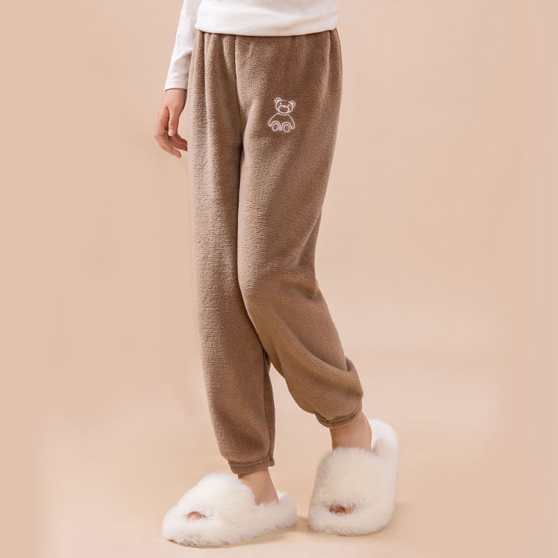 Детски панталони за спане с подплата от коралов кадифе, свободен силует и топли за есенно-зимния сезон, за деца 3–8 г, Cartoon модел, полиестер.