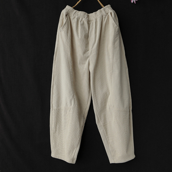 Γυναικείες παντελόνες από βαμβάκι Corduroy, casual haremi στυλ, ελαστική μέση, φαρδιά γραμμή, φθινοπωρο 2025