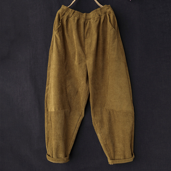 Γυναικείες παντελόνες από βαμβάκι Corduroy, casual haremi στυλ, ελαστική μέση, φαρδιά γραμμή, φθινοπωρο 2025