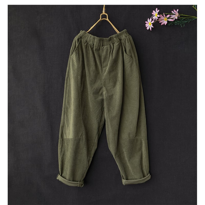 Γυναικείες παντελόνες από βαμβάκι Corduroy, casual haremi στυλ, ελαστική μέση, φαρδιά γραμμή, φθινοπωρο 2025