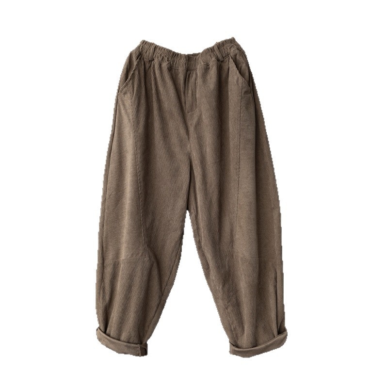 Γυναικείες παντελόνες από βαμβάκι Corduroy, casual haremi στυλ, ελαστική μέση, φαρδιά γραμμή, φθινοπωρο 2025