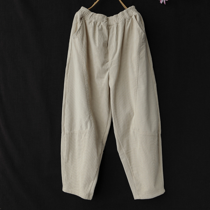 Γυναικείες παντελόνες από βαμβάκι Corduroy, casual haremi στυλ, ελαστική μέση, φαρδιά γραμμή, φθινοπωρο 2025