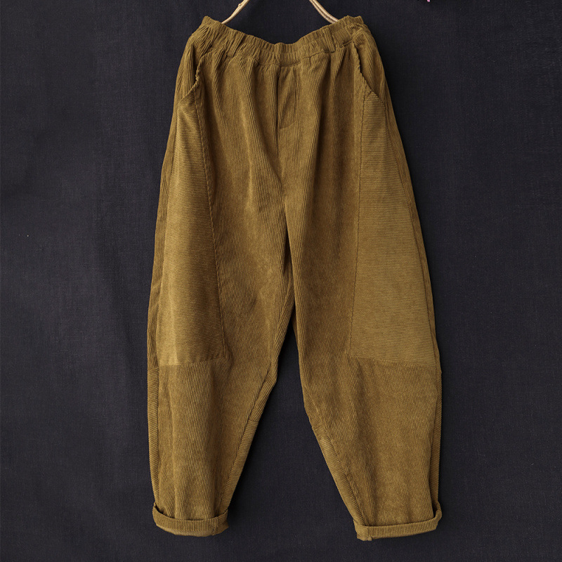 Γυναικείες παντελόνες από βαμβάκι Corduroy, casual haremi στυλ, ελαστική μέση, φαρδιά γραμμή, φθινοπωρο 2025