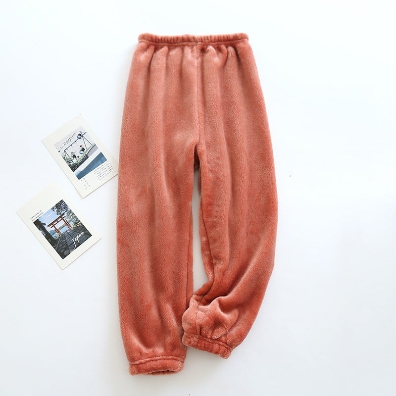 Pantaloni de pijama din flanel cu căptușeală din fleece, groși pentru toamnă-iarnă, poliester 95–100%, vârsta 3–8 ani, stil lejer