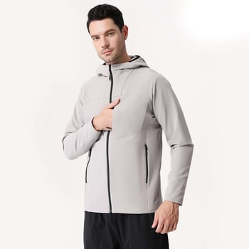 Vyrų gobtuvuota sportinė striukė lauke, ilgomis rankovėmis, užtrauktukas, greitai džiūsta ir kvėpuoja