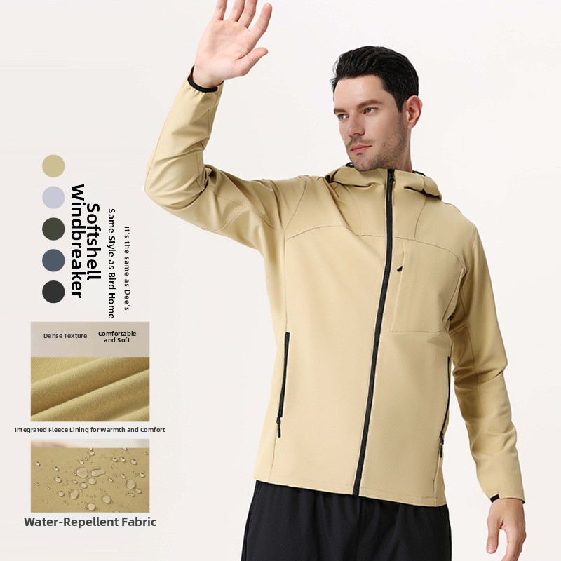 Vyrų gobtuvuota sportinė striukė lauke, ilgomis rankovėmis, užtrauktukas, greitai džiūsta ir kvėpuoja