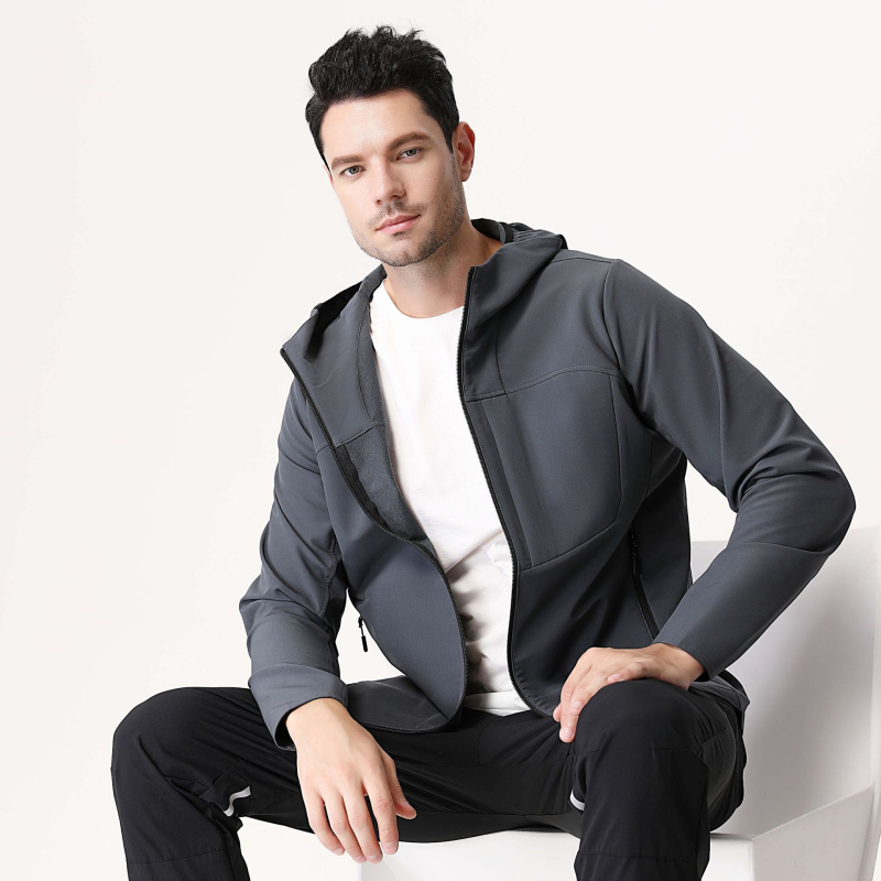 Vyrų gobtuvuota sportinė striukė lauke, ilgomis rankovėmis, užtrauktukas, greitai džiūsta ir kvėpuoja