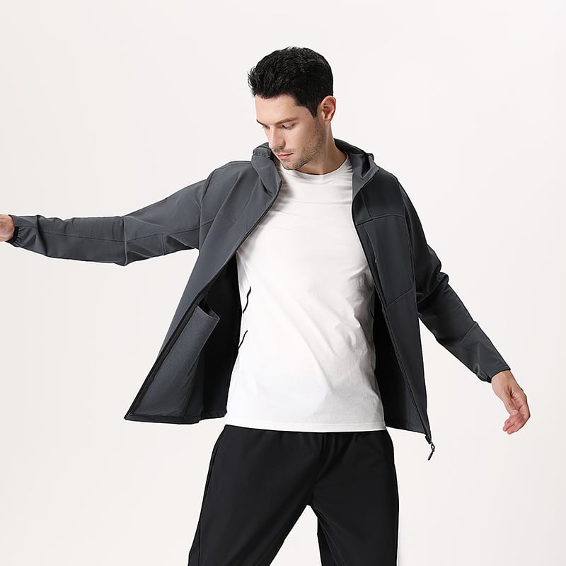 Vyrų gobtuvuota sportinė striukė lauke, ilgomis rankovėmis, užtrauktukas, greitai džiūsta ir kvėpuoja