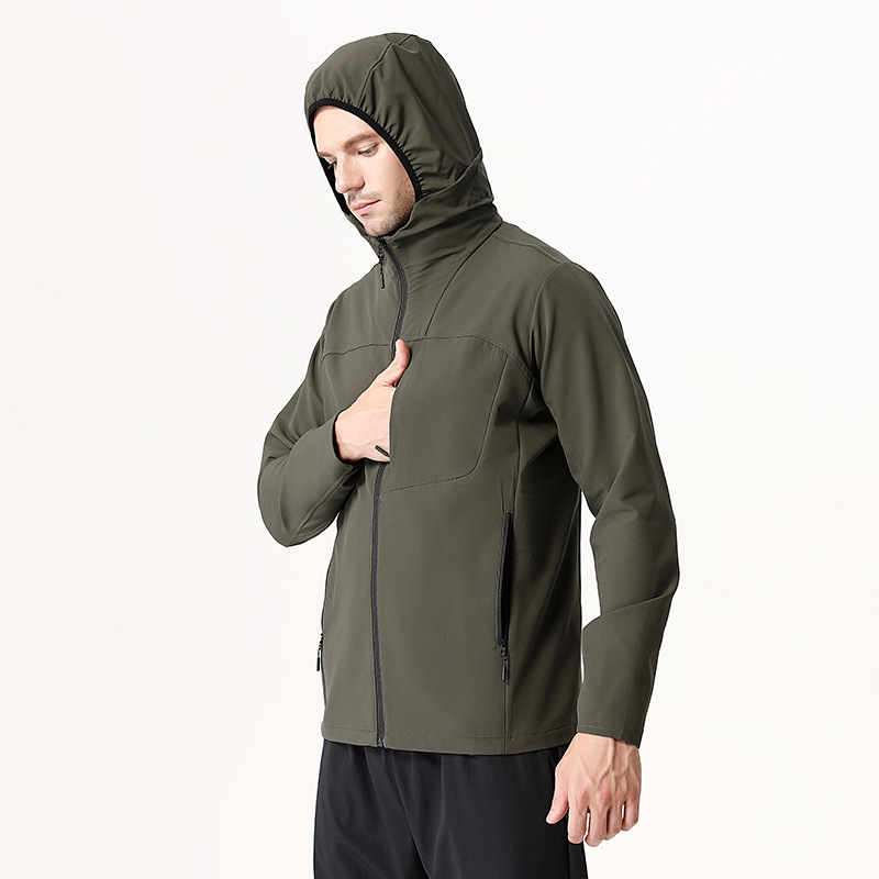 Vyrų gobtuvuota sportinė striukė lauke, ilgomis rankovėmis, užtrauktukas, greitai džiūsta ir kvėpuoja