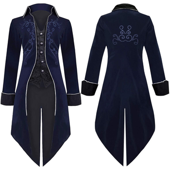 Vyriškas retro paltas su punk stiliaus ir viduramtiškais įtaka, vintage stilius (Pagrindinė medžiaga: Spandex; Audinio pavadinimas: Soft nini; Stilius: Vintage; Stiliaus detalės: aukštos temperatūros klostavimas; Gamyba: aukštos temperatūros formavimas)